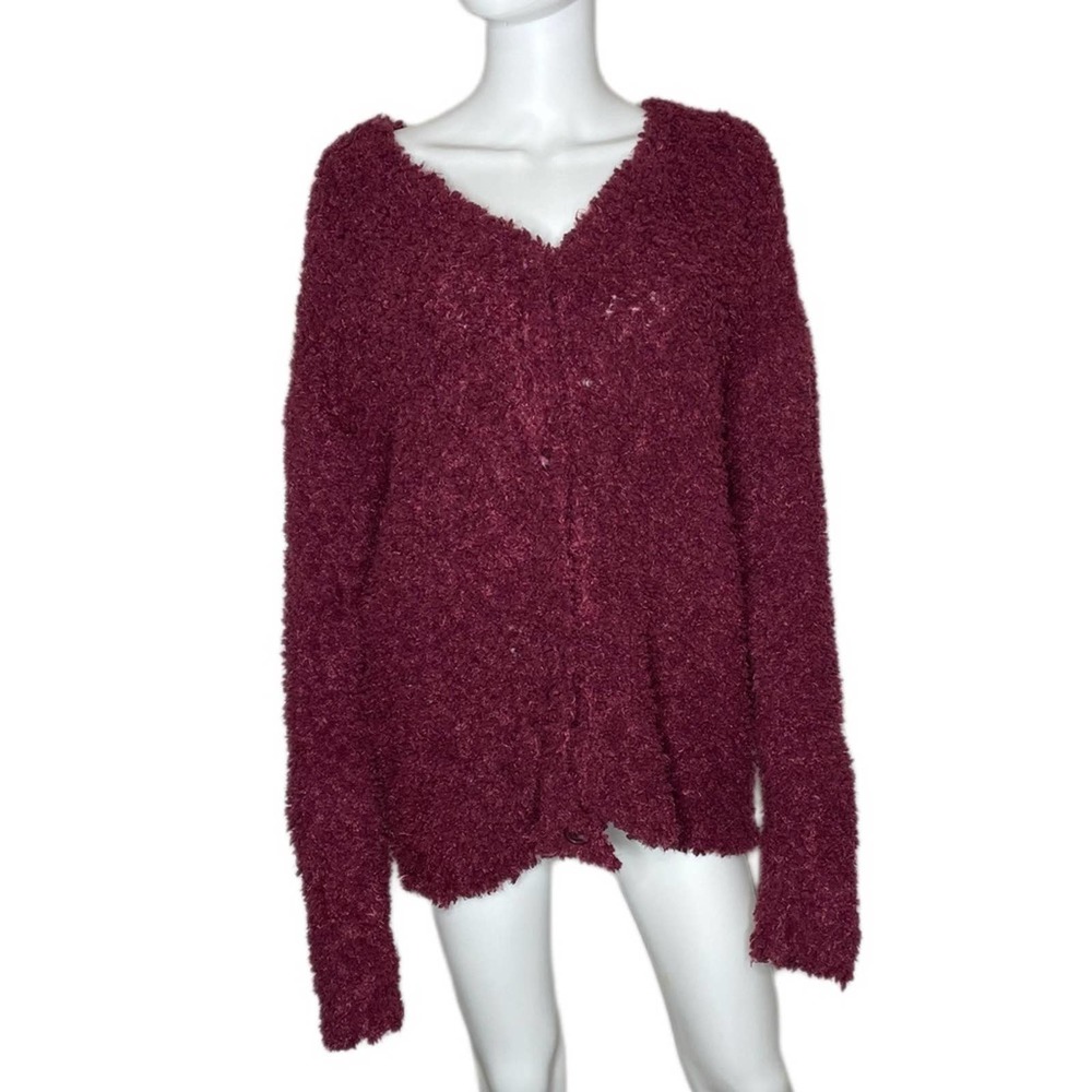 RXB Women's Zinfandel V-Neck Fluffy Popcorn Button Front Sweater Cardigan sz M